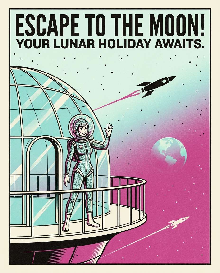 AI-generated Sci-Fi Space Tourist Poster made with Nano Banana Pro