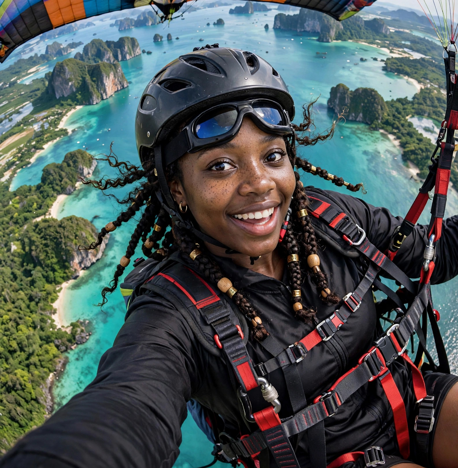 AI-generated Paragliding Action Selfie made with Meta Muse Image