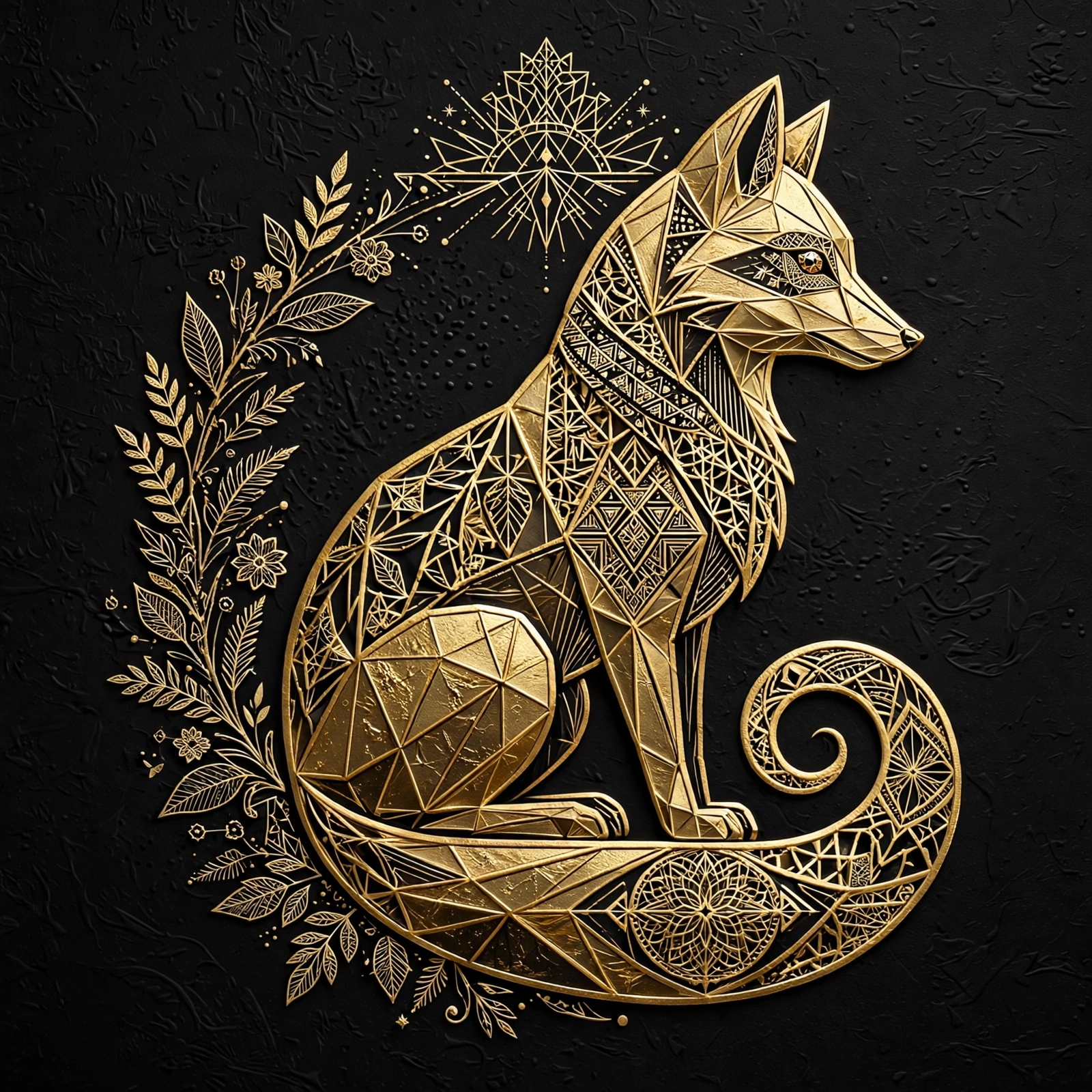 AI-generated Gold Foil Fox Logo made with Meta Muse Image