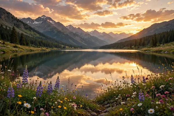 AI-generated Sunset Over a Calm Lake made with Meta Muse Image