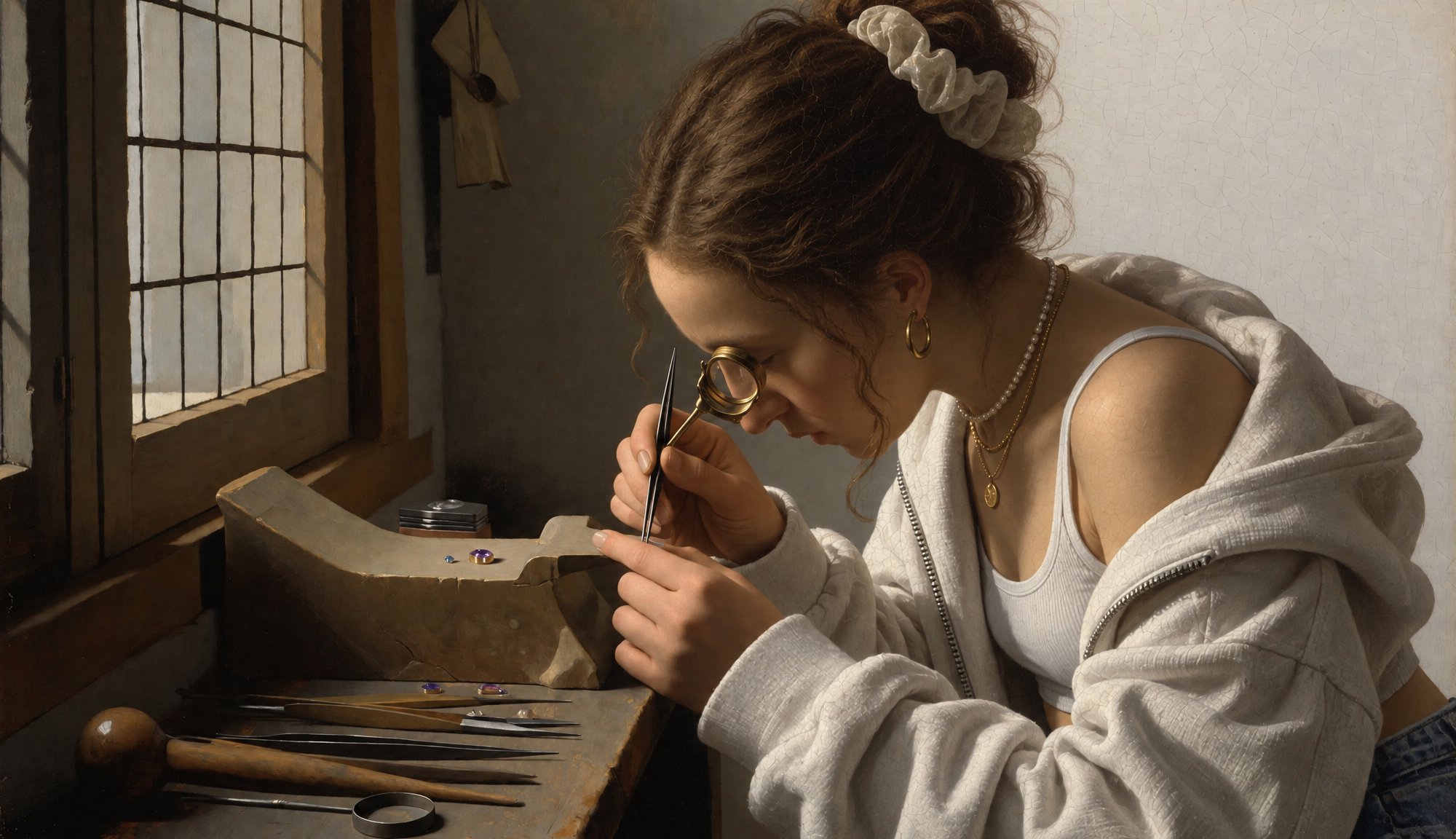 Classical painting portrait with only the clothing changed to modern casual, made with GPT Image 2.5