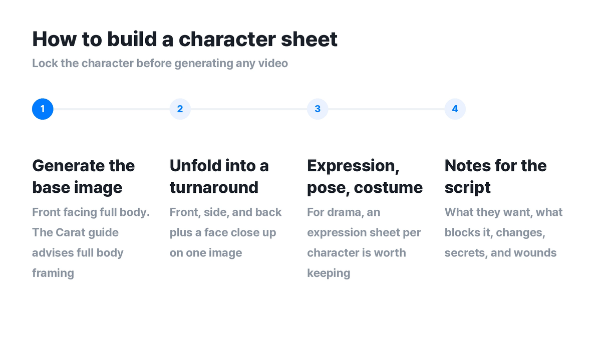 ▲ The two stages of building a character sheet and the four sheet types. Generate the base image first, then unfold it into a sheet.