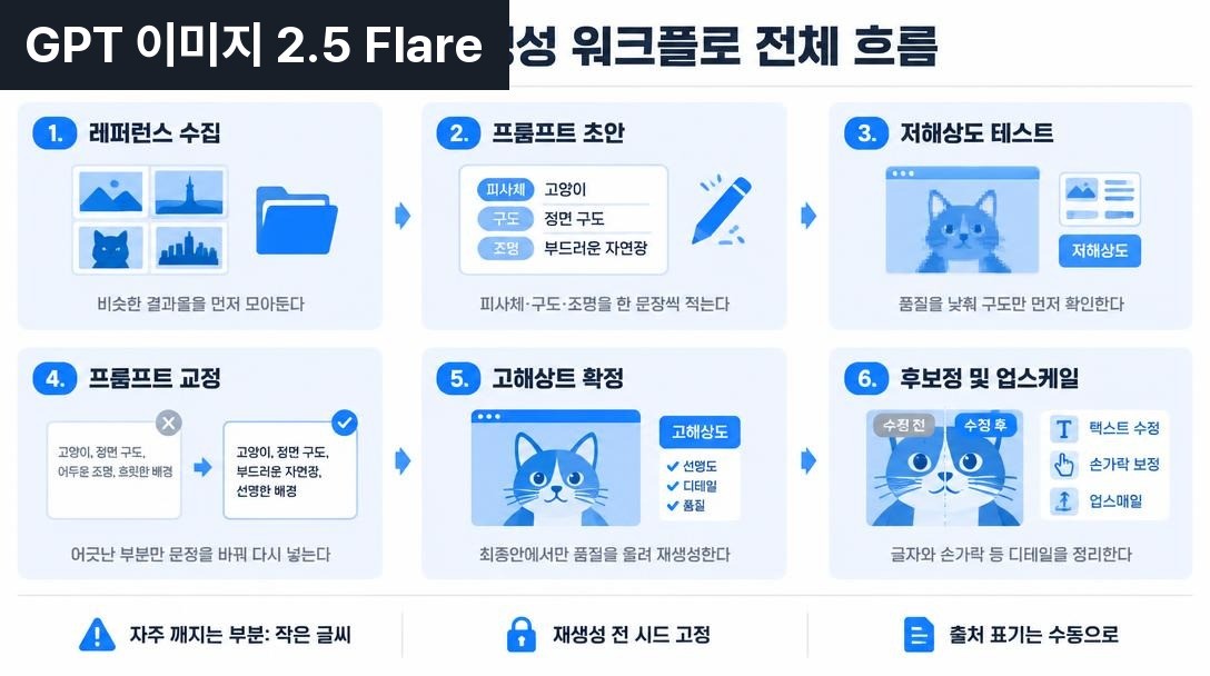 ▲ 여섯 단계로 구성된 생성 샘플. 소제목에도 한글 오류가 보여요.